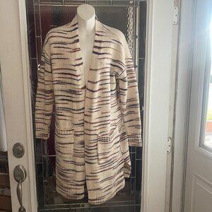 Loft Outlet Long Open Cardigan Cream Rust Green Brown Pockets Size L